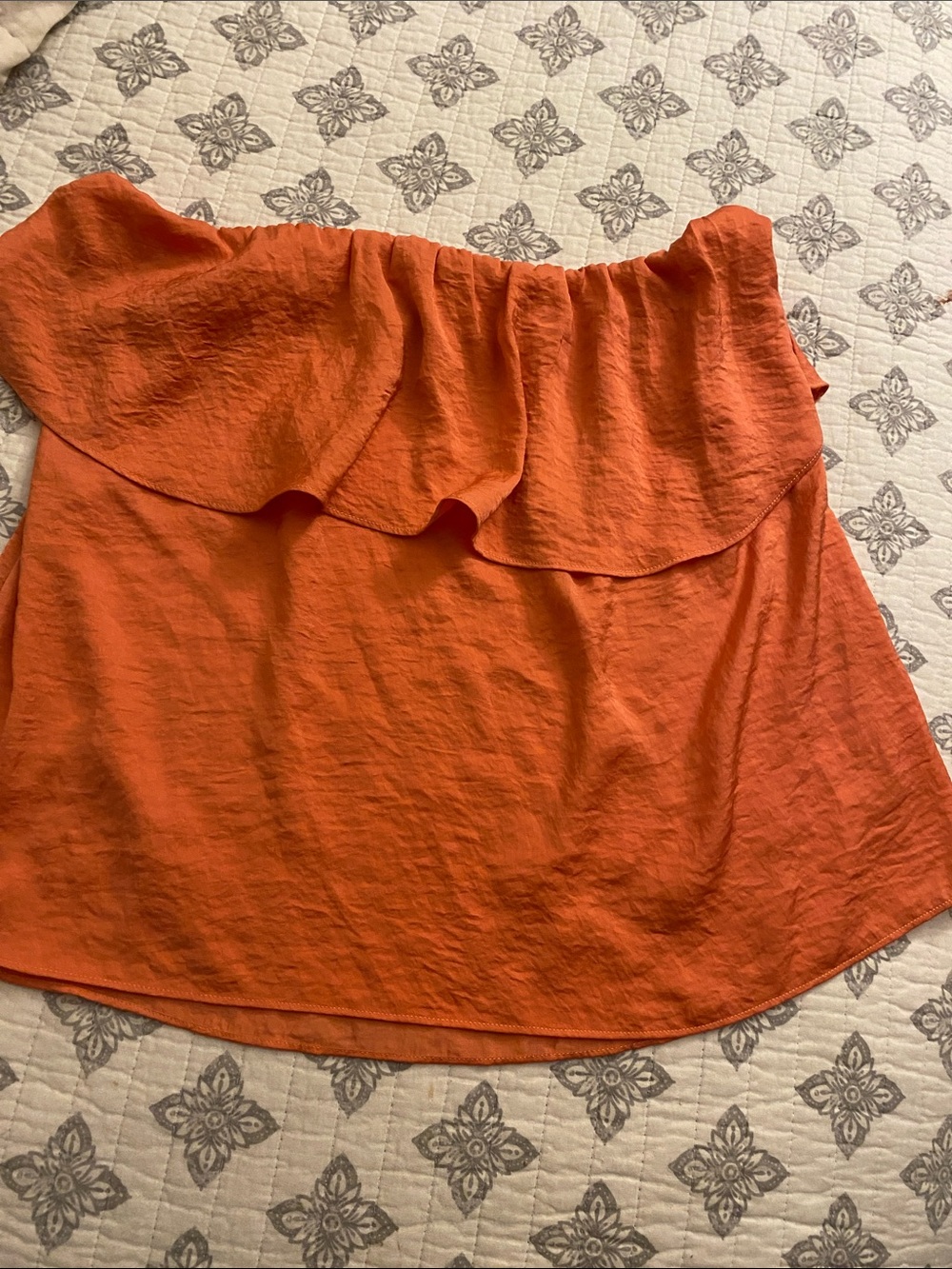Flawless Orange strapless Ruffle Blouse